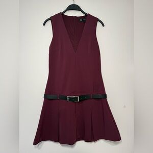 Zara Deep Burgundy Mini Dress with Belt